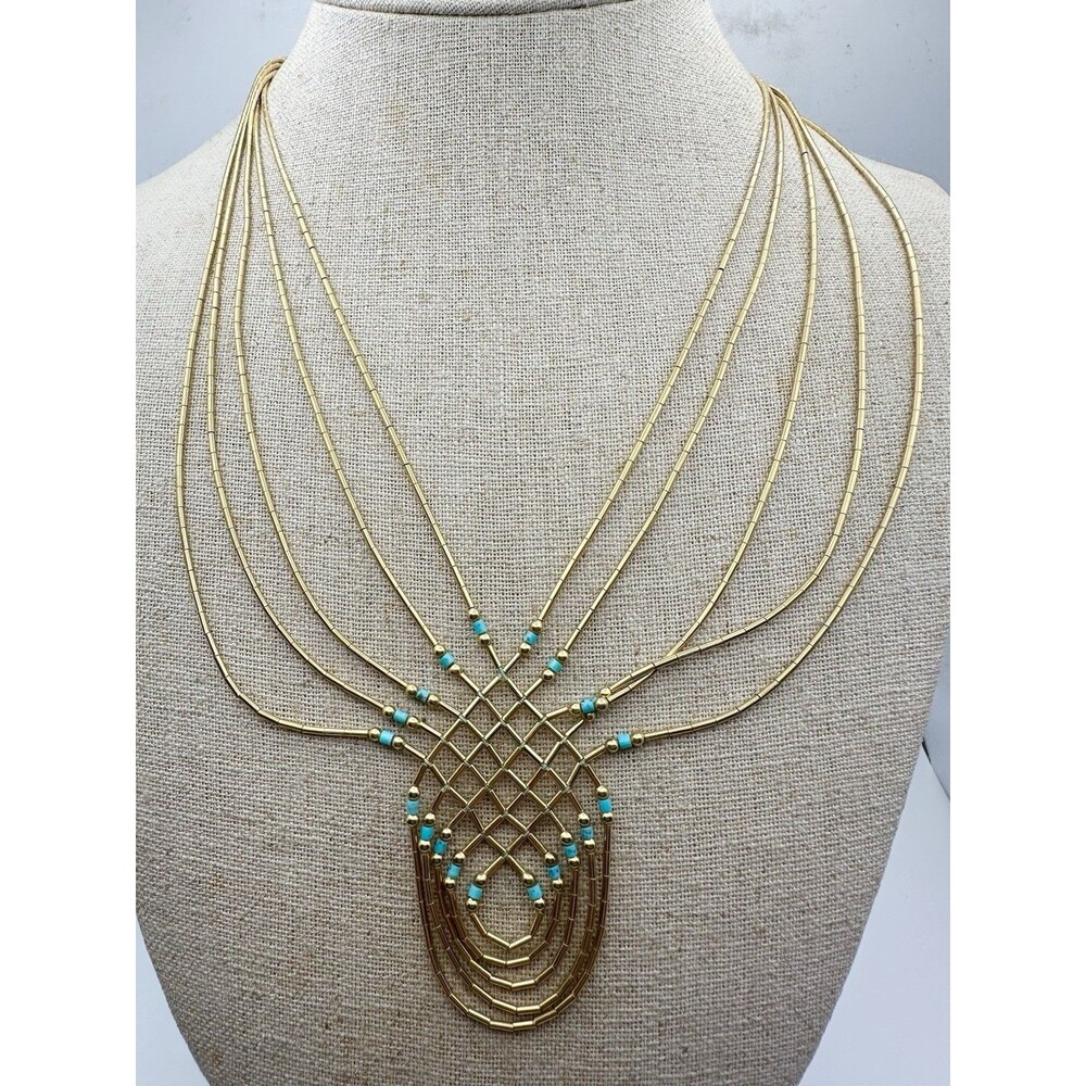 Native American Liquid Silver Turquoise Necklace Gold Plated 18”